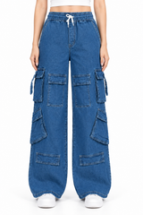 Women's Multi-Pocket Baggie Cargo Jeans | Blue