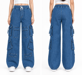 Women's Multi-Pocket Baggie Cargo Jeans | Blue