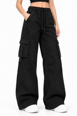 Women's Multi-Pocket Baggie Cargo Jeans | Charcoal Grey