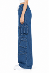 Women's Multi-Pocket Baggie Cargo Jeans | Blue