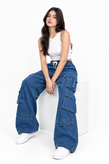 Women's Multi-Pocket Baggie Cargo Jeans | Blue