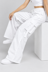 6 Pocket Denim Cargo Jeans | White