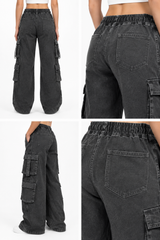 Women's Multi-Pocket Baggie Cargo Jeans | Charcoal Grey