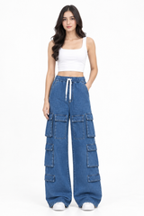 Women's Multi-Pocket Baggie Cargo Jeans | Blue