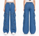 Women's Multi-Pocket Baggie Cargo Jeans | Blue