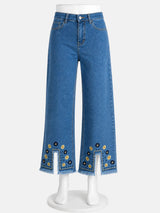 Front Embroidered Cut Jeans