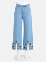Front Embroidered Cut Jeans