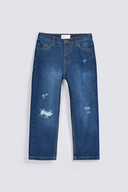 GIRLS MOM FIT RIPPED DENIM